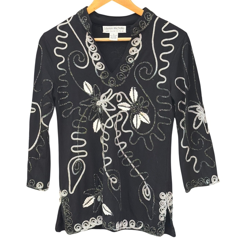 Vintage Y2K Lauren Michelle Embroidered Top Bohemian Whimsigoth Artsy Bohemian